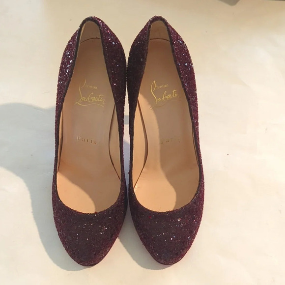 Christian louboutin Ron Ron oxblood dark cherry glitter red sole heels size 6 - Picture 3 of 15